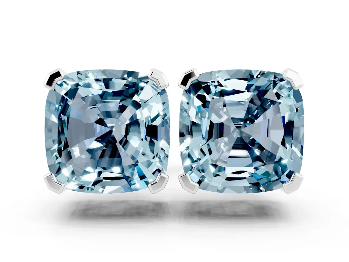 Cushion Cut Aquamarine Stud Earrings Platinum