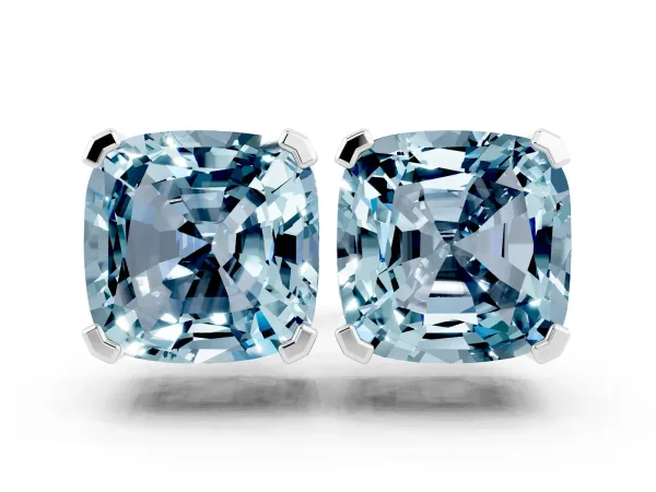 Cushion Cut Aquamarine Stud Earrings Platinum