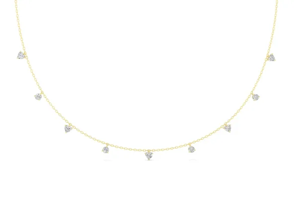Heart and Round Diamond Station Necklace Yellow gold