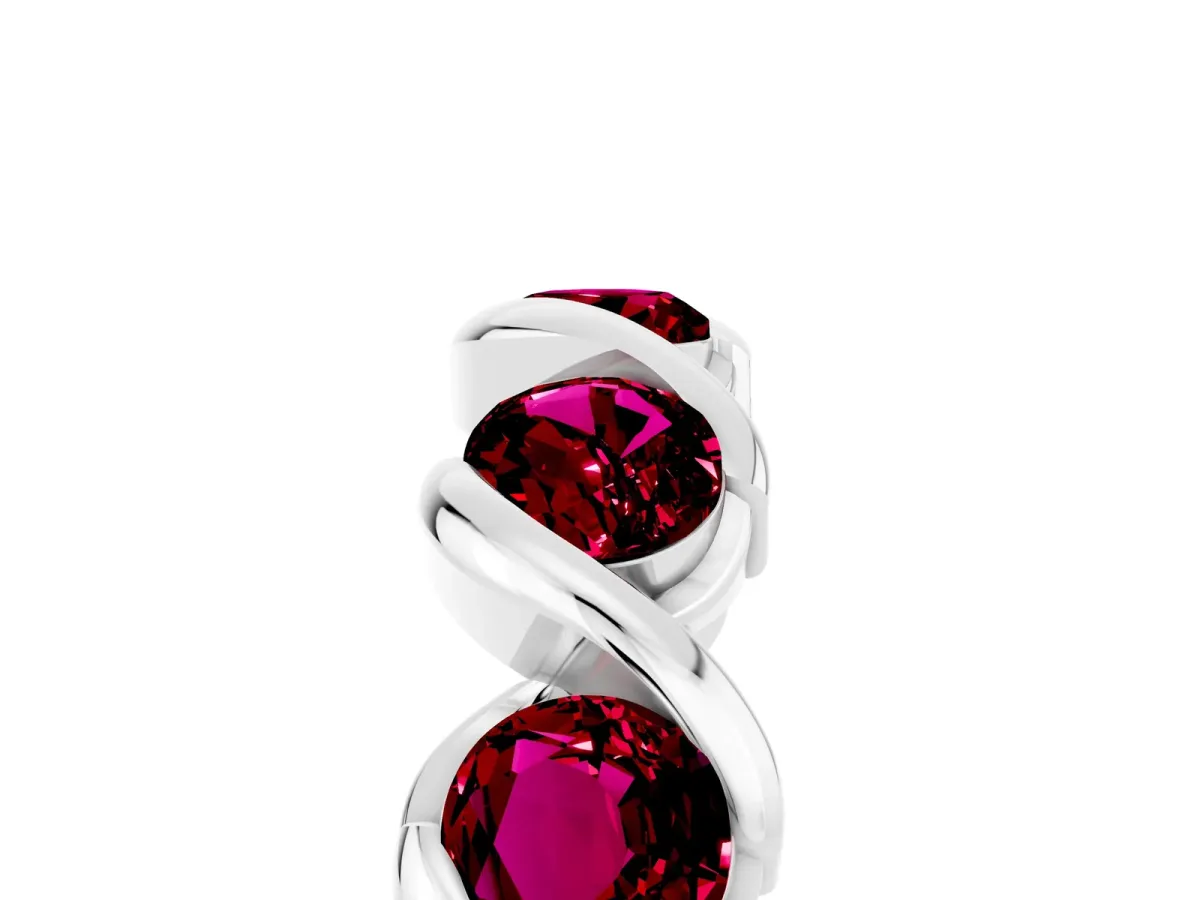 Round Garnet Wave Band with Channel Setting and Shared Prongs Silver