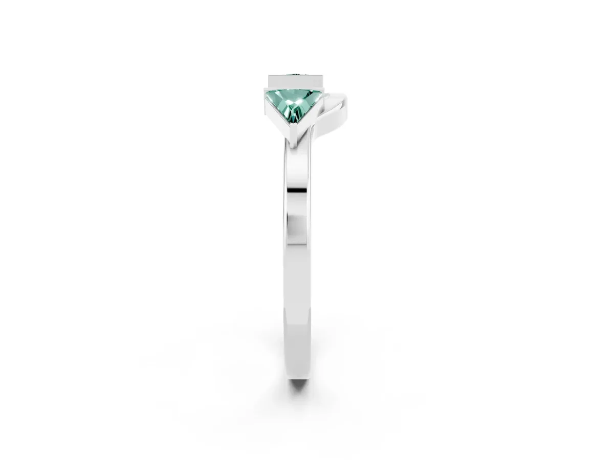 Trillion Green Sapphire Open Band Ring with Bezel Setting Platinum