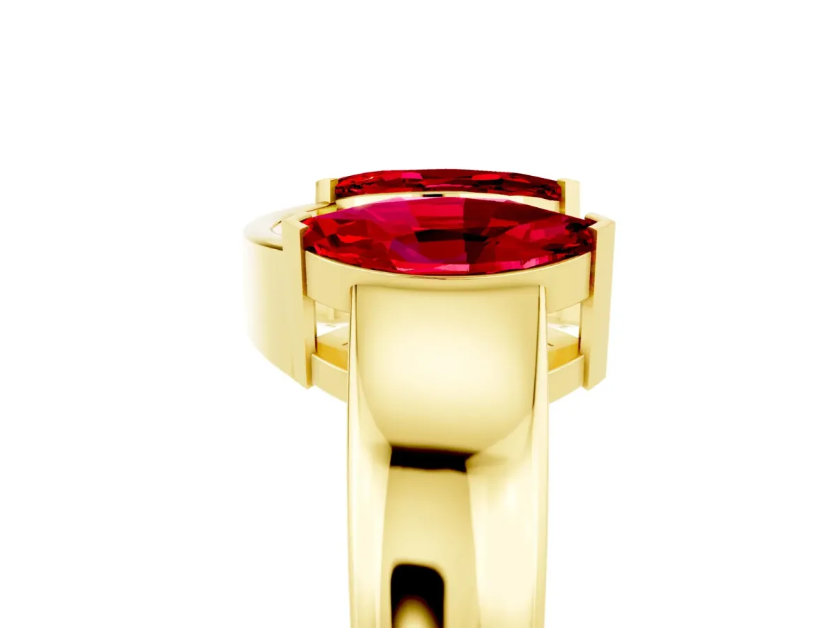 Marquise Ruby Open Band Ring with Tension Setting Yellow gold
