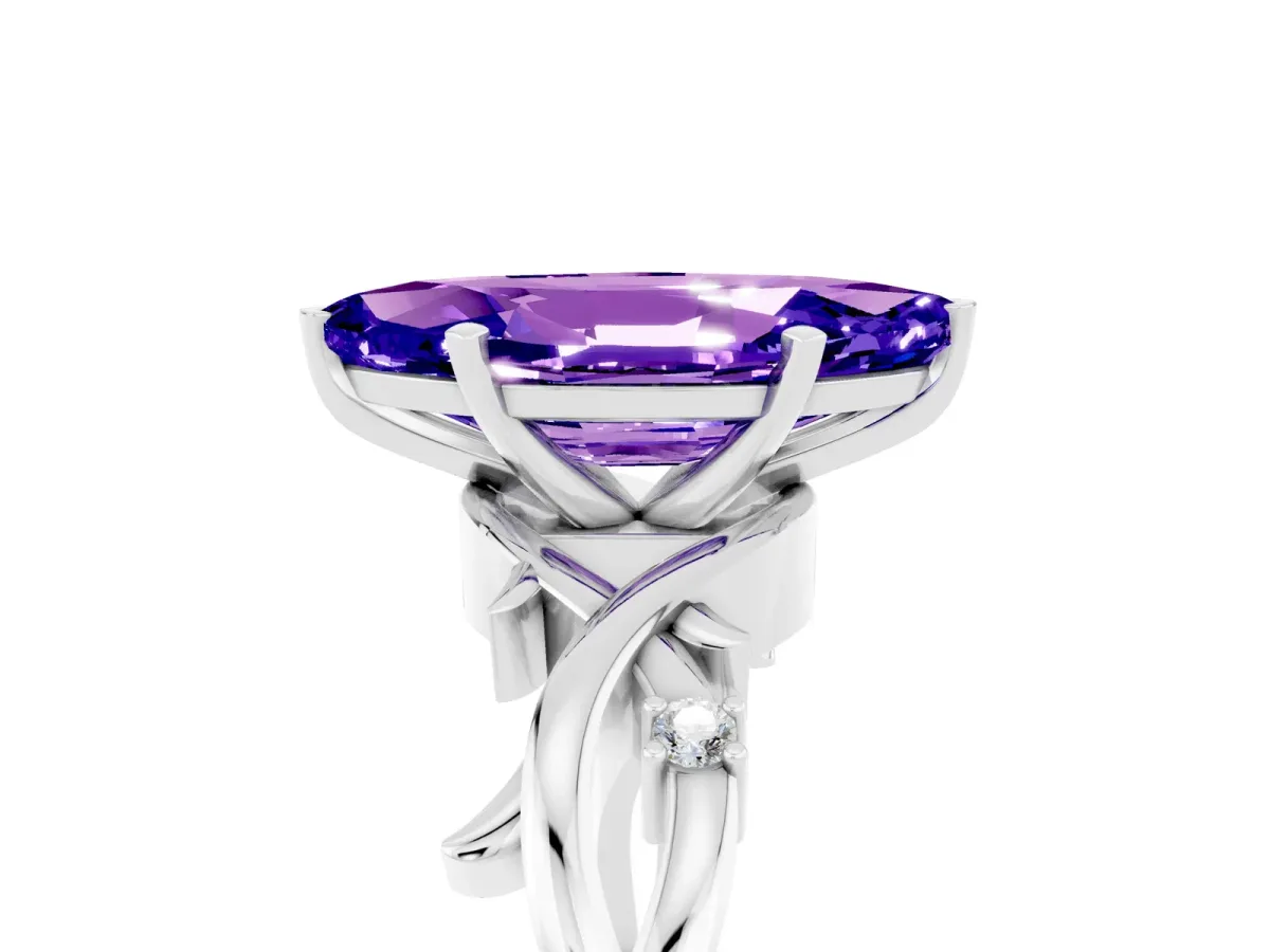 Marquise Cut Tanzanite Solitaire Ring with Twisted Band and Prong Setting Silver