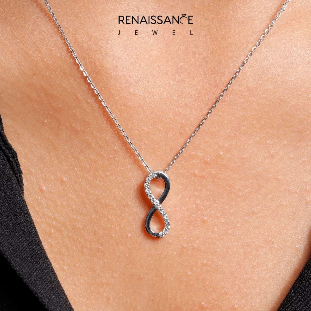 Infinity Pendant with Round Brilliant Diamonds in Pavé Setting Silver