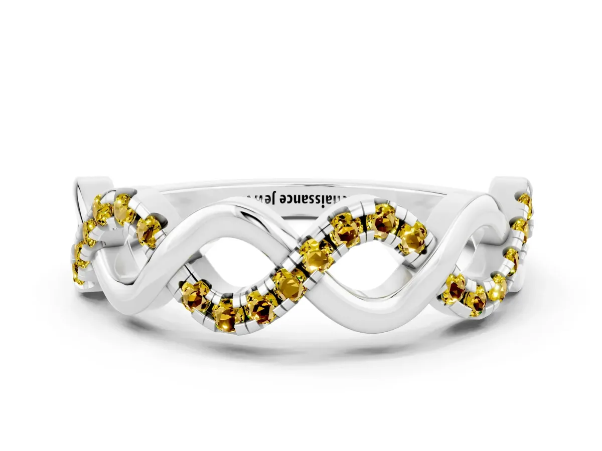 Twist Infinity Round Yellow Sapphire Band with Pavé Setting Silver