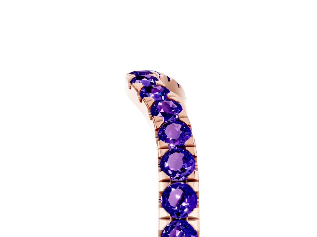Curved Pavé Round Tanzanite Wedding Band with Shared Prong Setting Rose gold