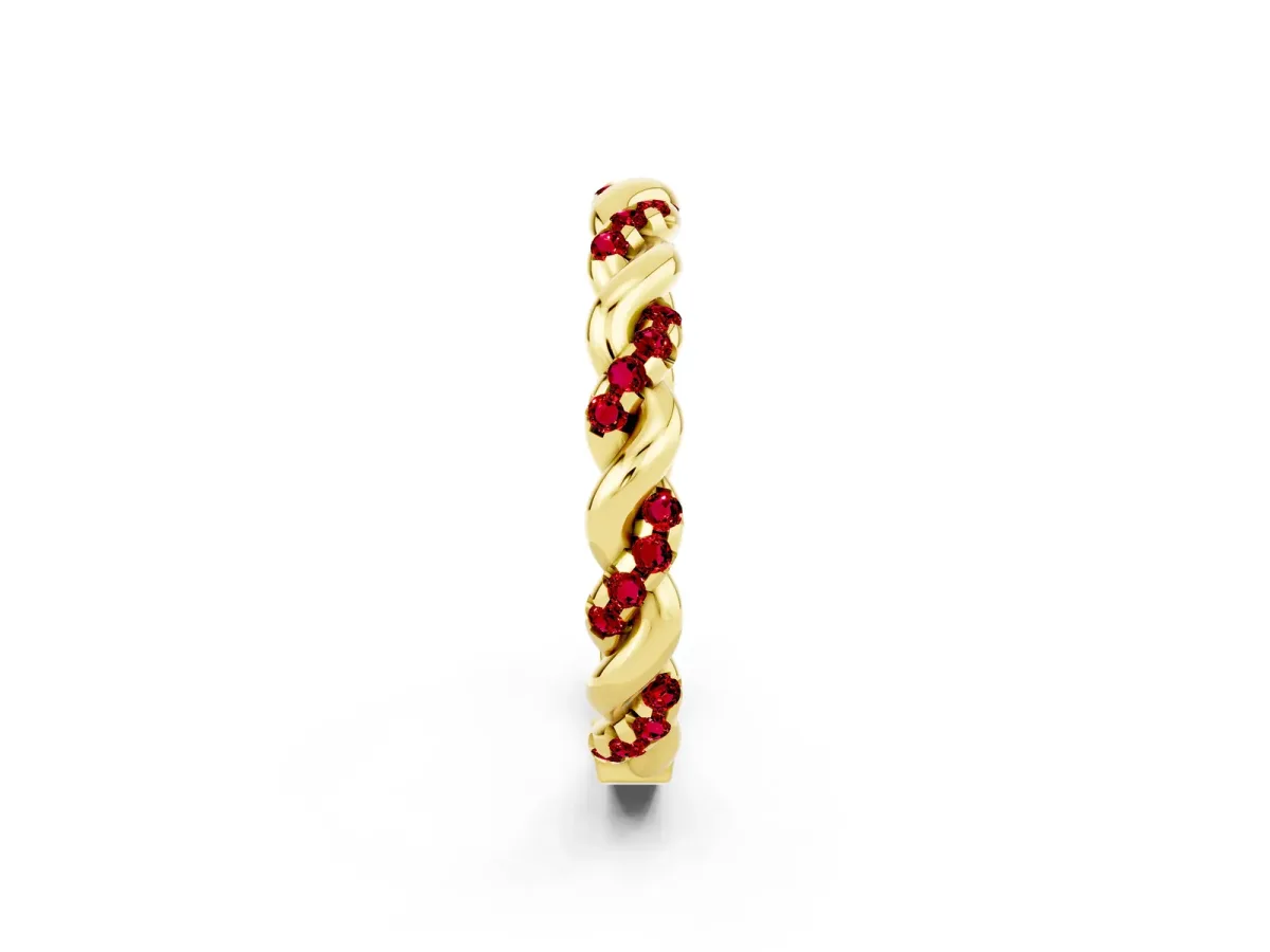Twisted Pavé Round Ruby Eternity Band Yellow gold