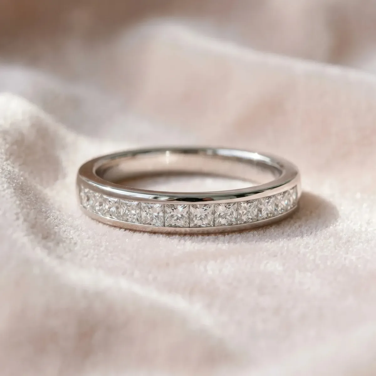 Princess Cut Channel Set Diamond Eternity Band White gold