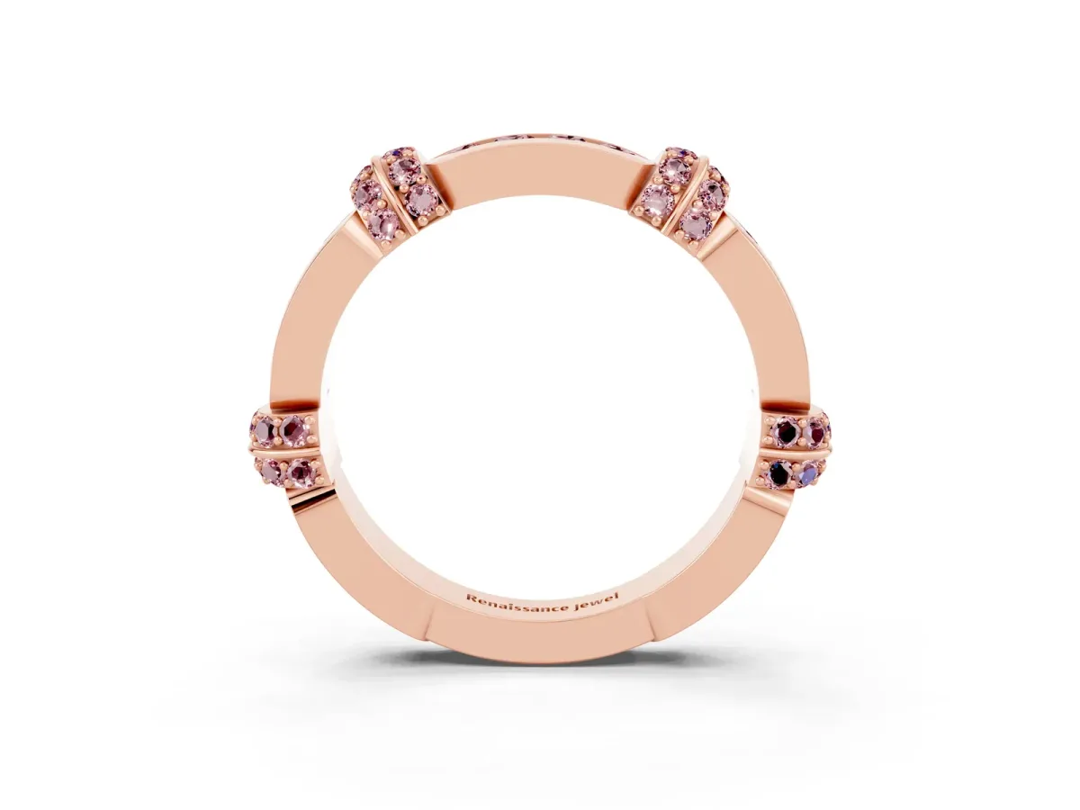 Pavé Round Morganite Link Band with Bezel Setting Rose gold
