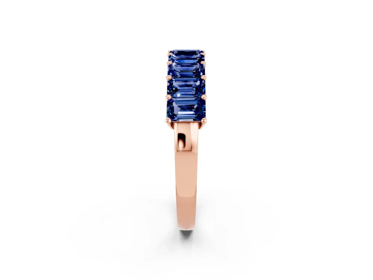 Emerald Cut Blue Sapphire Prong-Set Eternity Band Rose gold