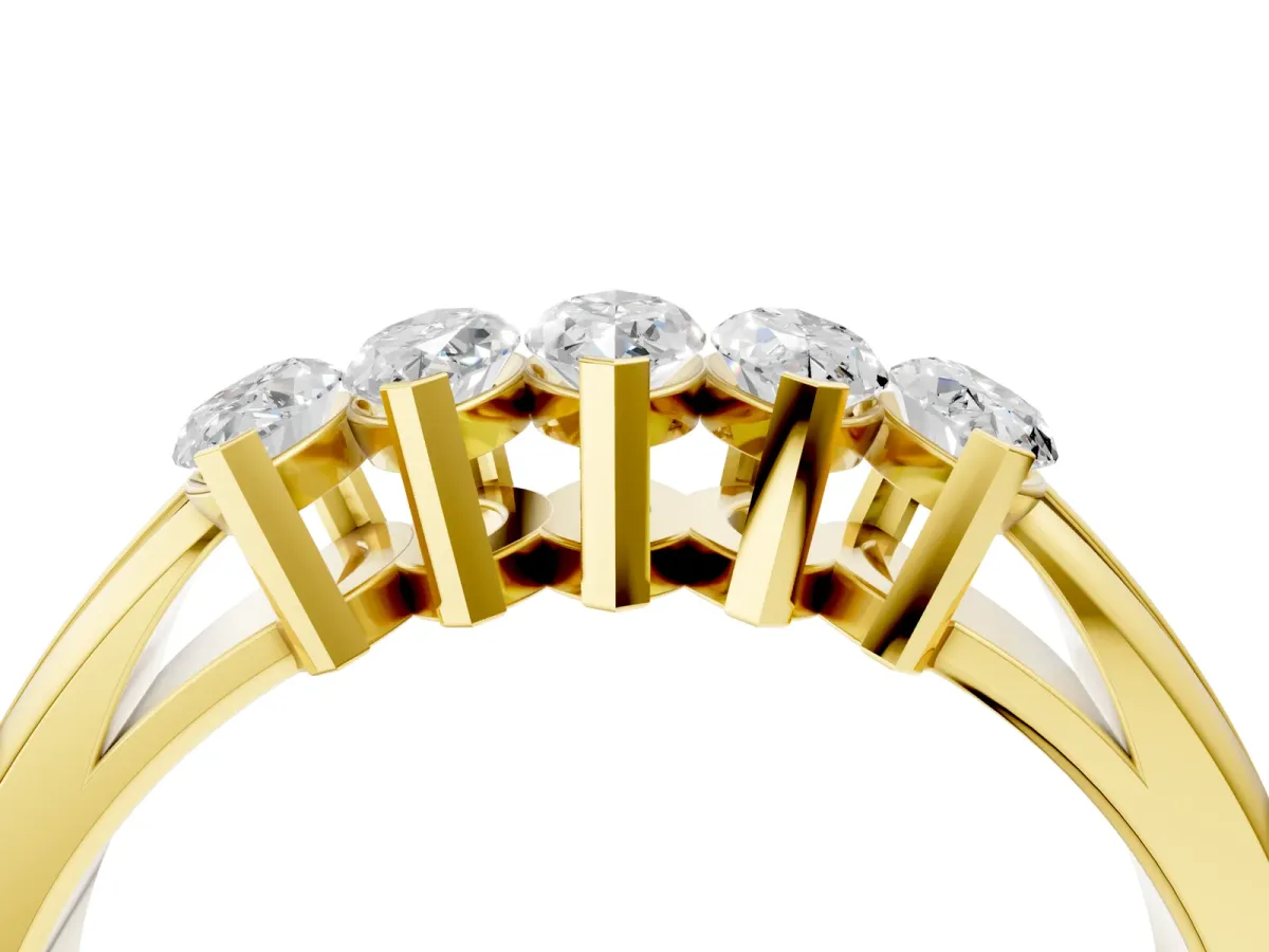 Five-Stone Marquise Diamond Split Shank Ring with Shared Prong Setting Yellow gold