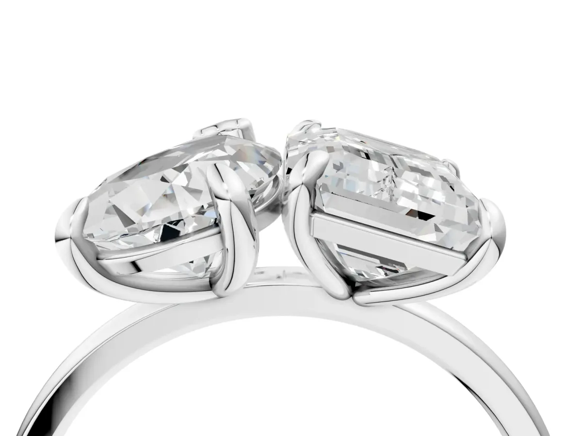Pear and Radiant Toi Moi Ring with Prong Setting and Plain Band Silver