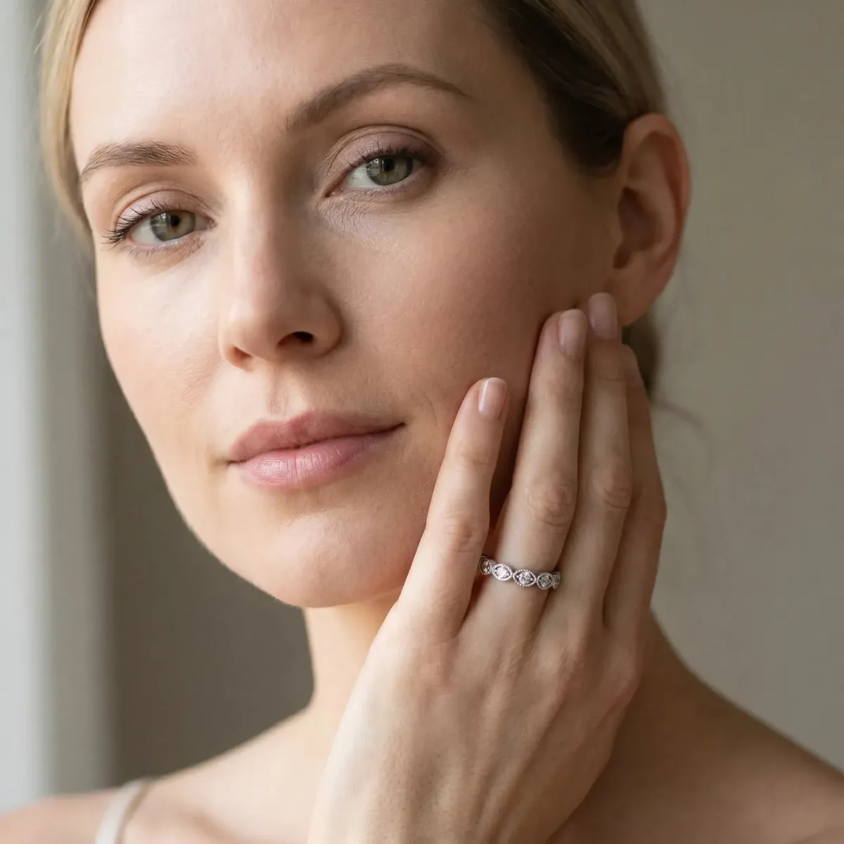 Milgrain Marquise Diamond Eternity Band with Bezel Setting Platinum