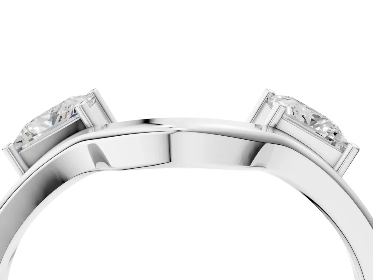 Princess Cut Diamond Two-Stone Open Band Ring with Four-Prong Setting White gold