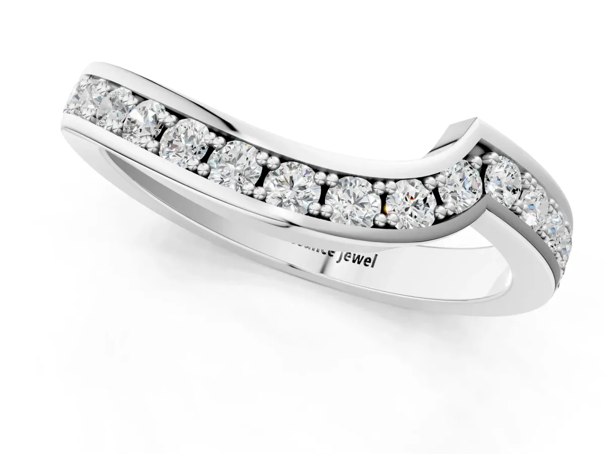 Pavé Round Diamond Curved Wedding Band with Channel Setting Platinum