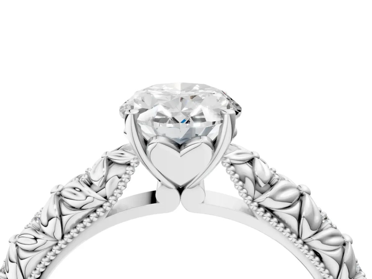 Oval Cut Solitaire Floral Milgrain Engagement Ring Silver