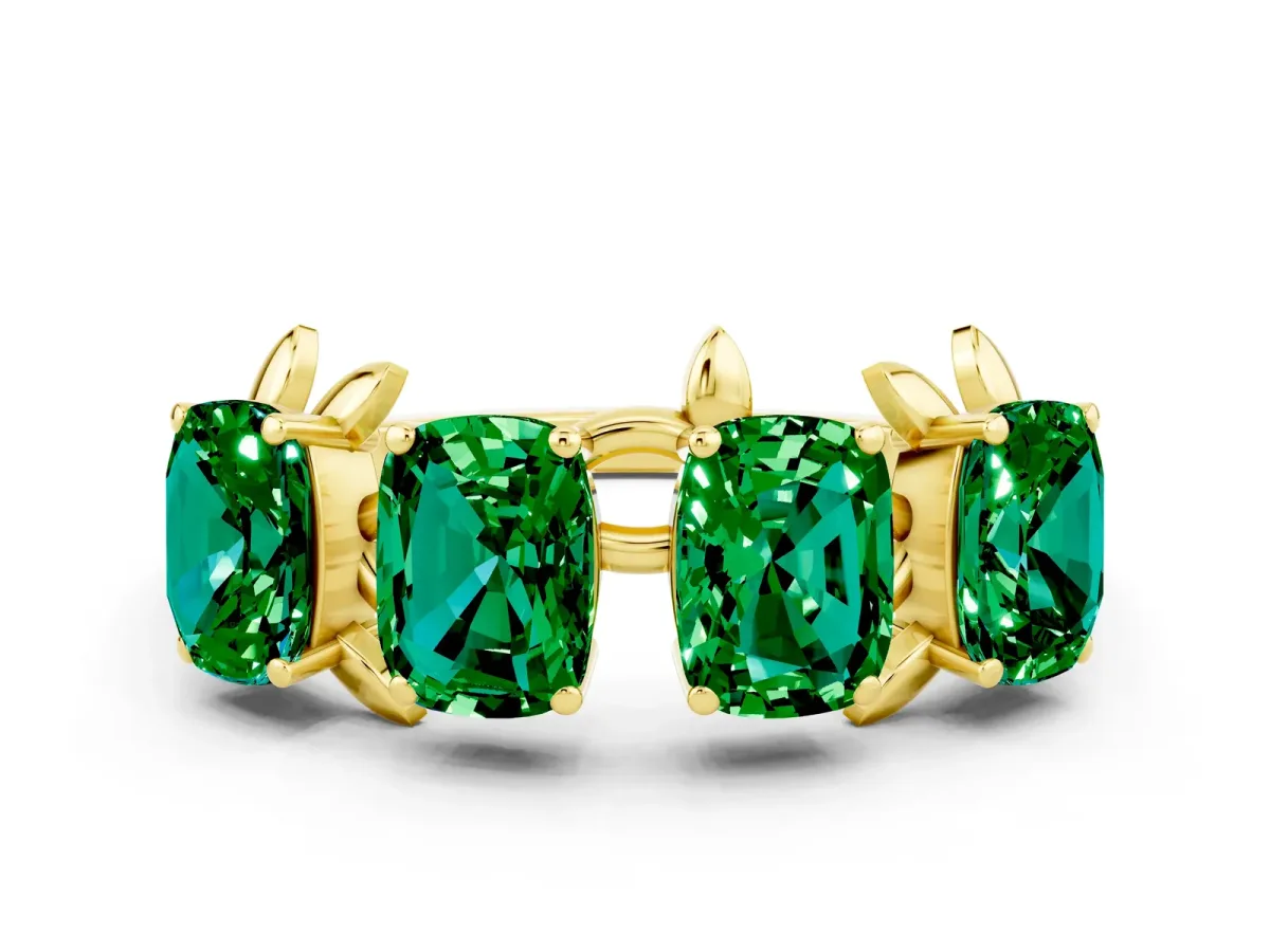 Emerald Cut Emerald Prong-Set Half Eternity Band Yellow gold