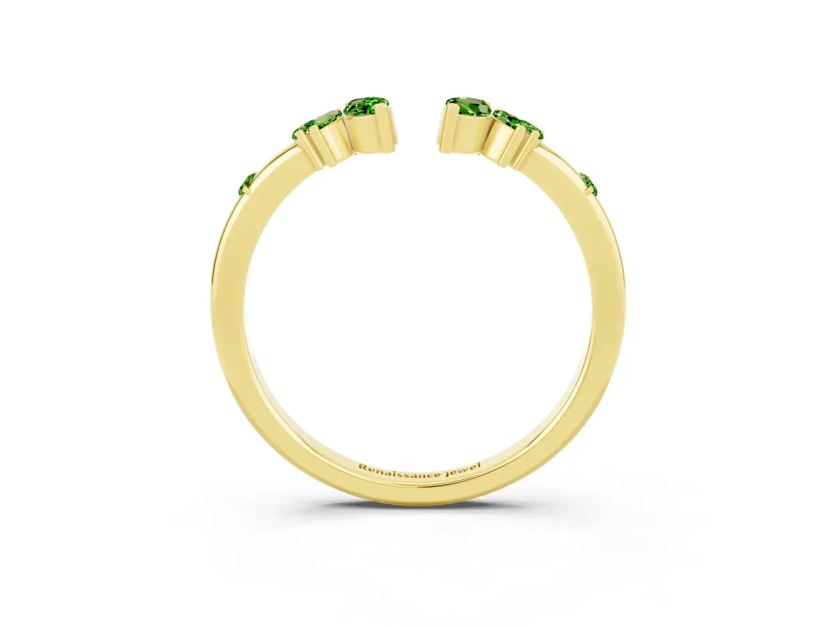 Open Marquise Cluster Peridot Band with Prong Setting Yellow gold