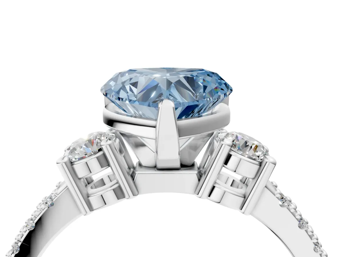 Fancy Blue Heart Cut Cut Three-Stone Diamond Pavé Band with Prong Setting Platinum