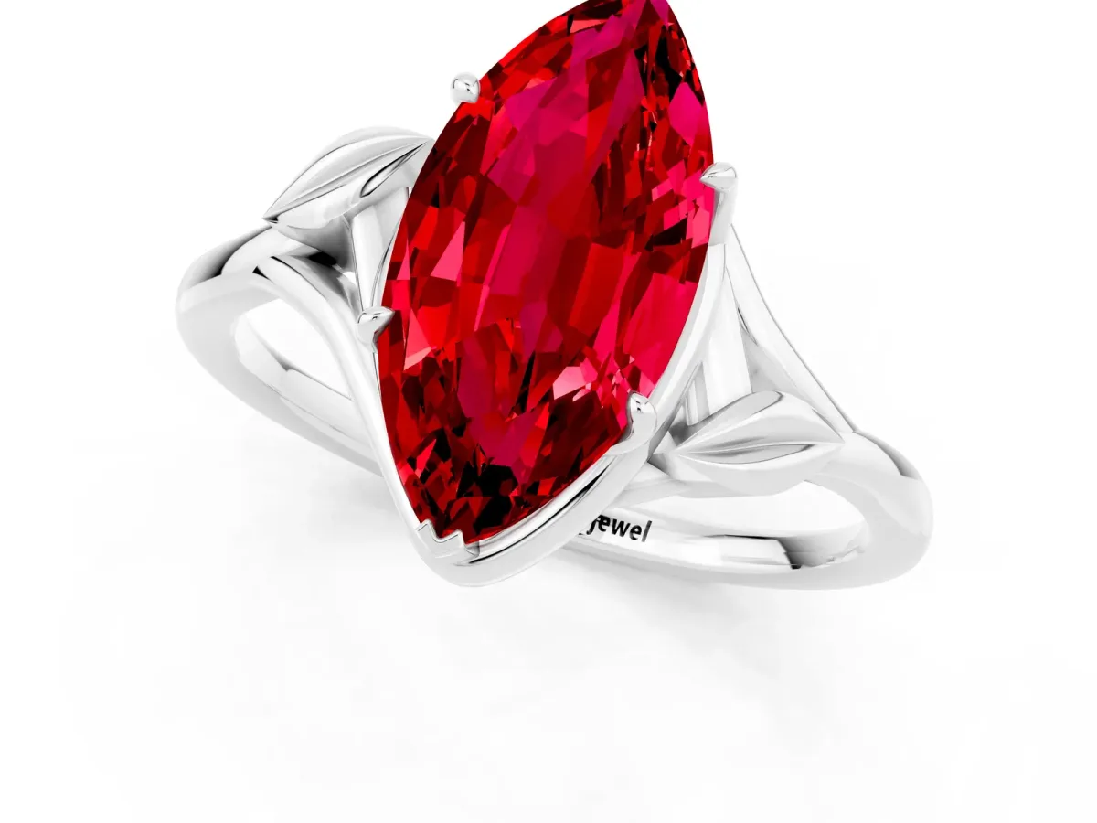 Marquise Cut Ruby Solitaire Ring with Twist Band and Four-Prong Setting Platinum
