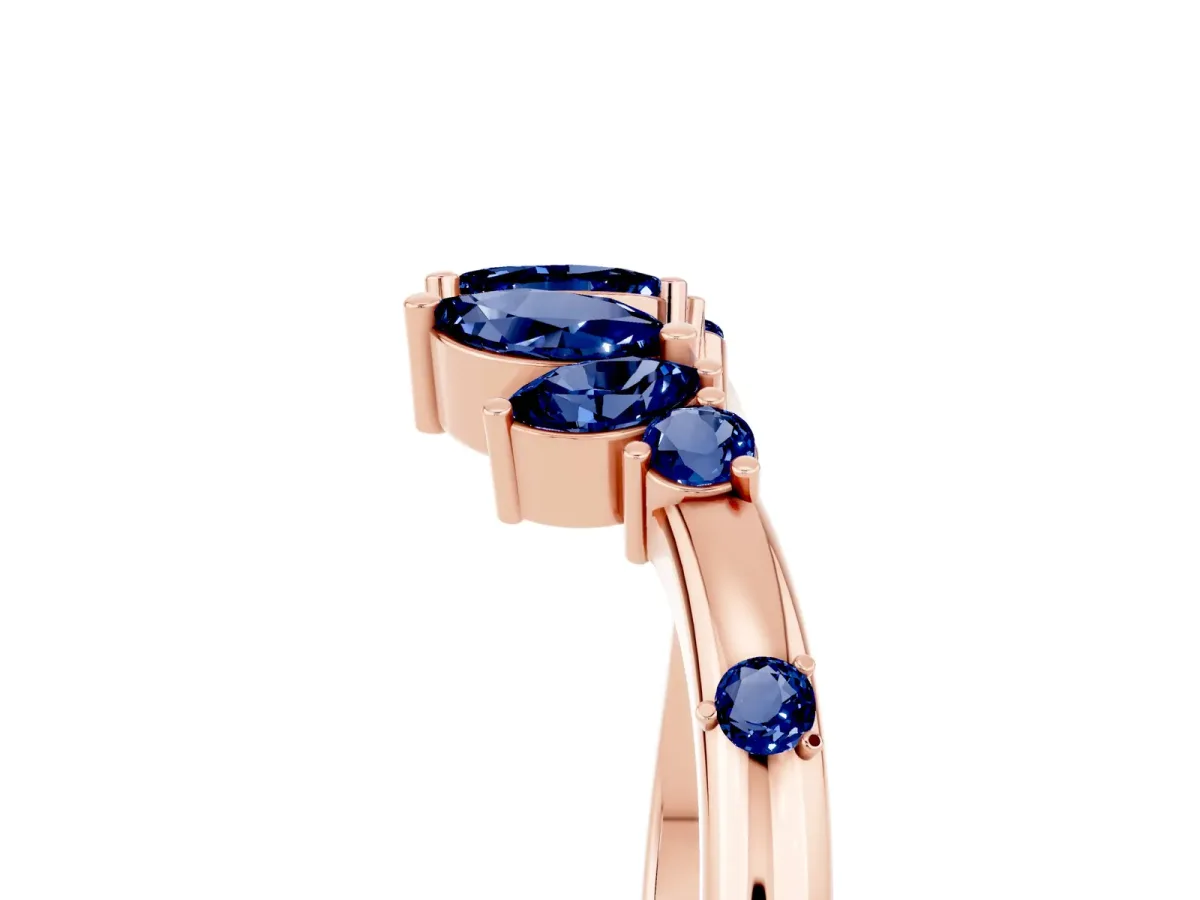 Open Marquise Cluster Blue Sapphire Band with Prong Setting Rose gold
