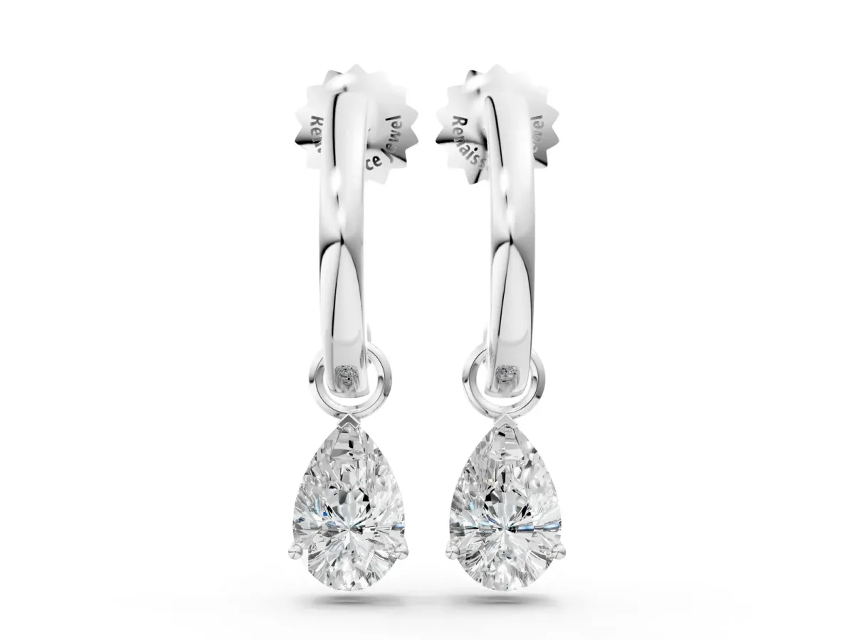 Pear Diamond Drop Earrings with Screw Back Silver