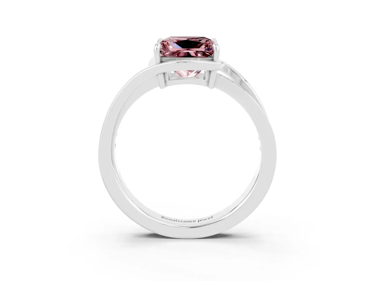 Princess Cut Morganite Solitaire Ring with Split Shank and Prong Setting Platinum