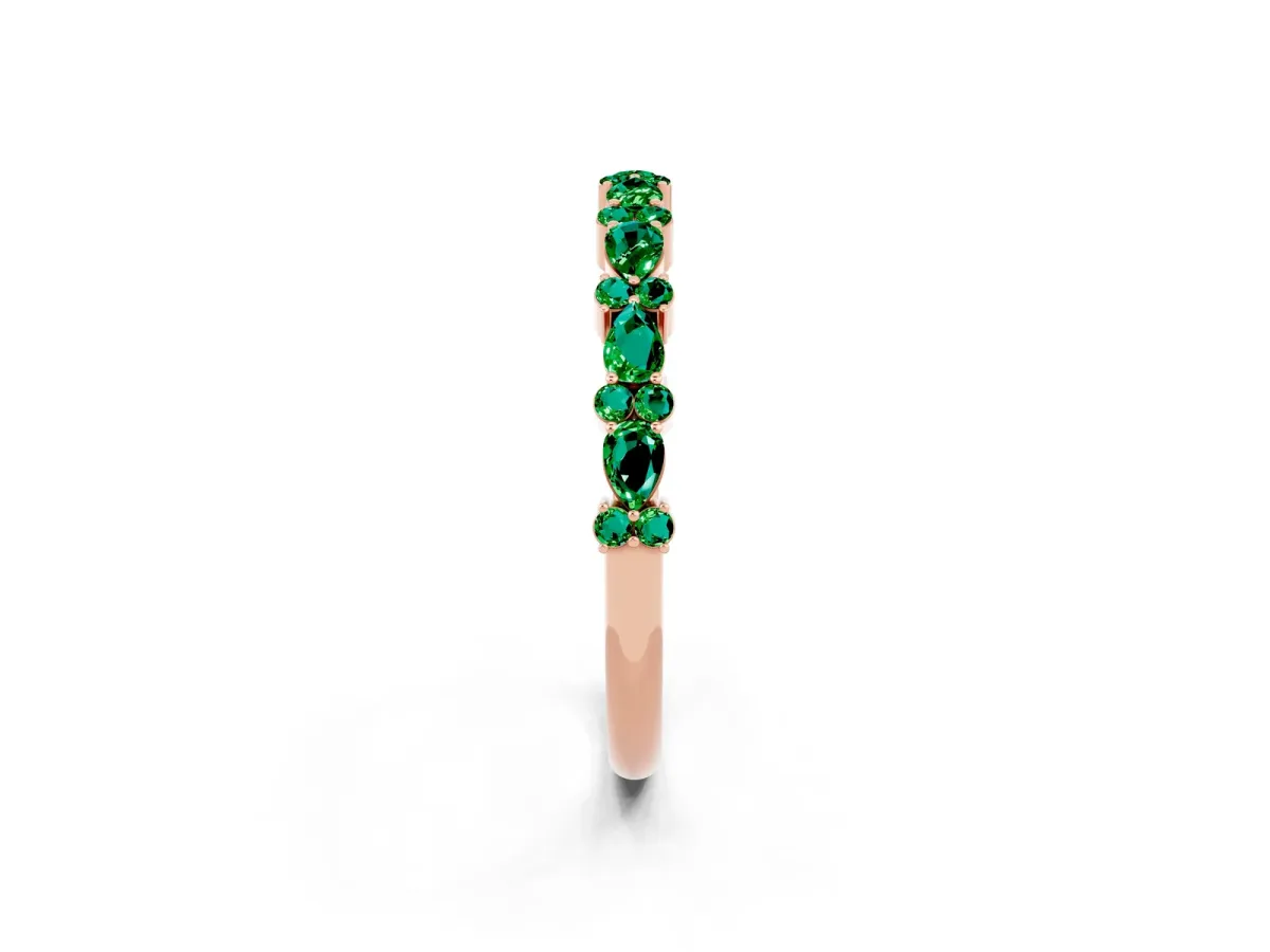 Pear and Round Emerald Wedding Band Rose gold
