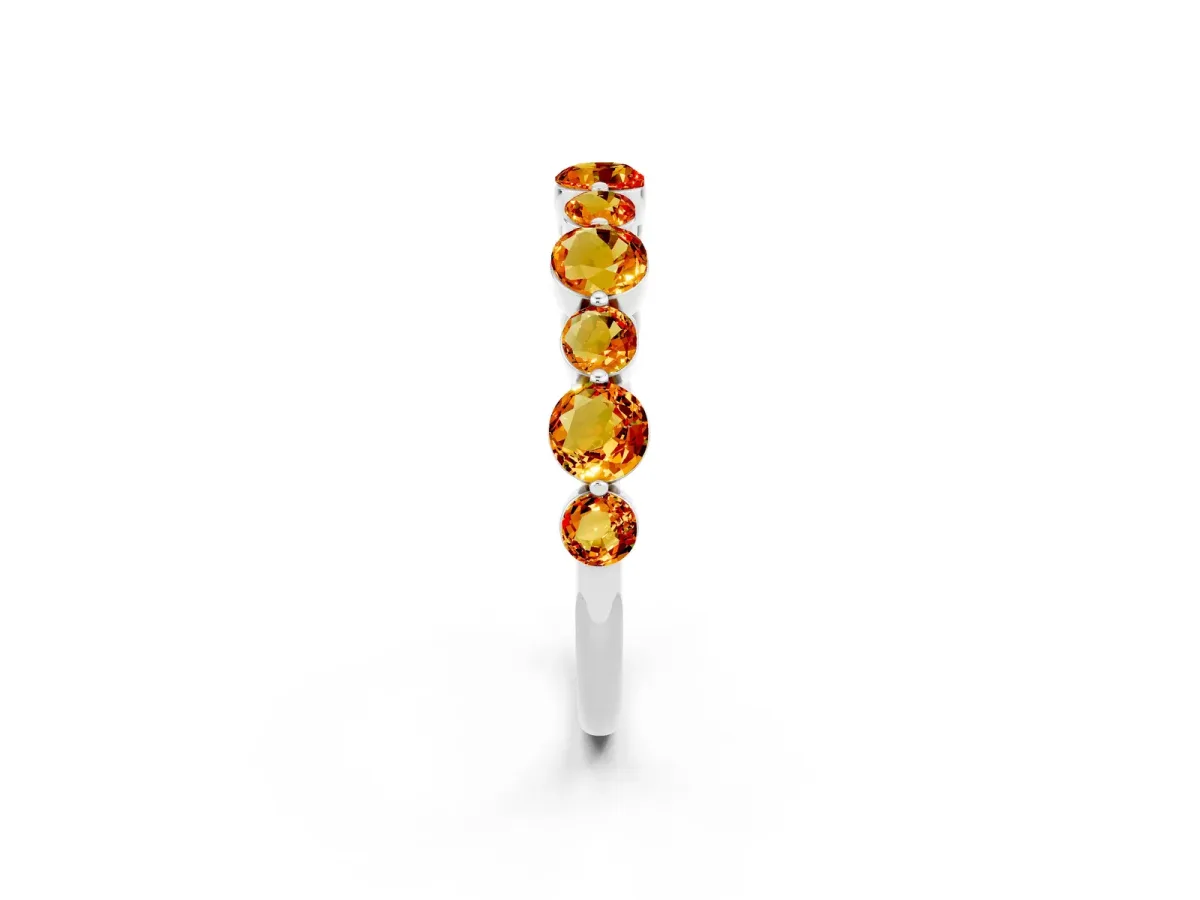 Round Citrine Scalloped Prong Set Eternity Band Platinum
