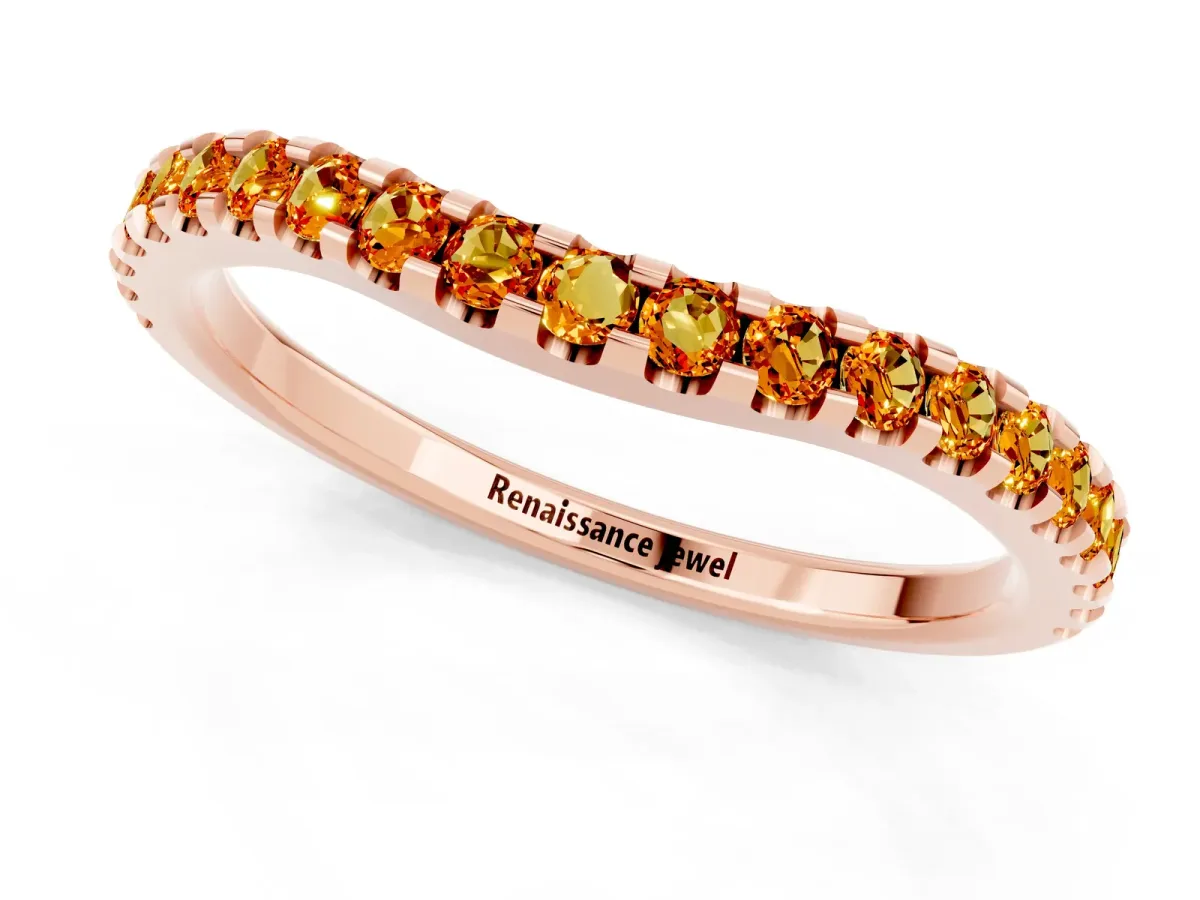 Round Citrine Pavé Curved Wedding Band Rose gold