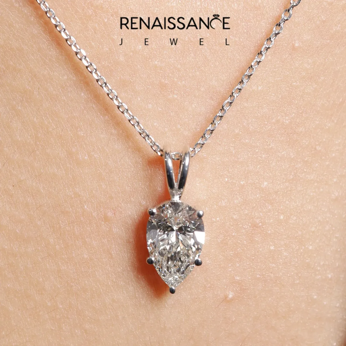 Pear Cut Solitaire Pendant with Three-Prong Setting Silver