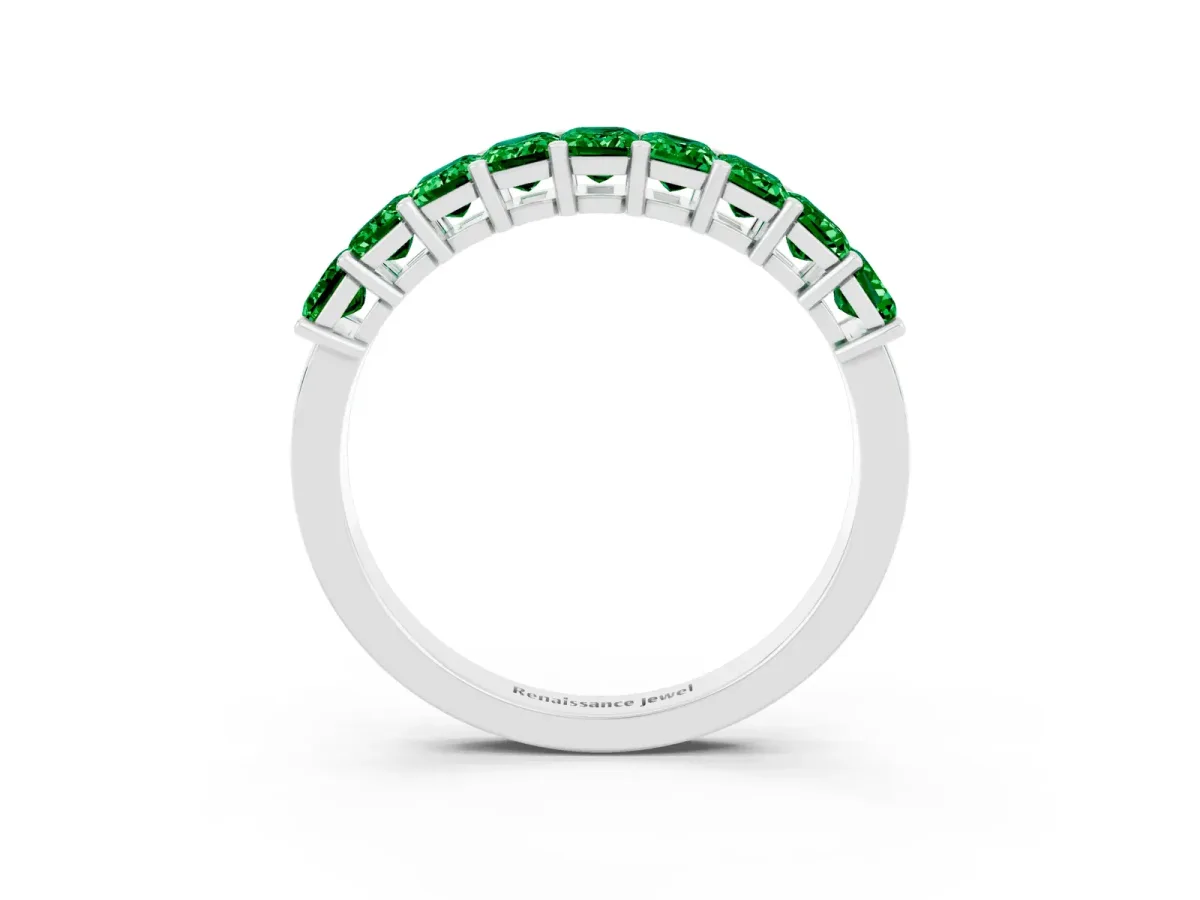 Emerald Cut Emerald Prong-Set Eternity Band Platinum