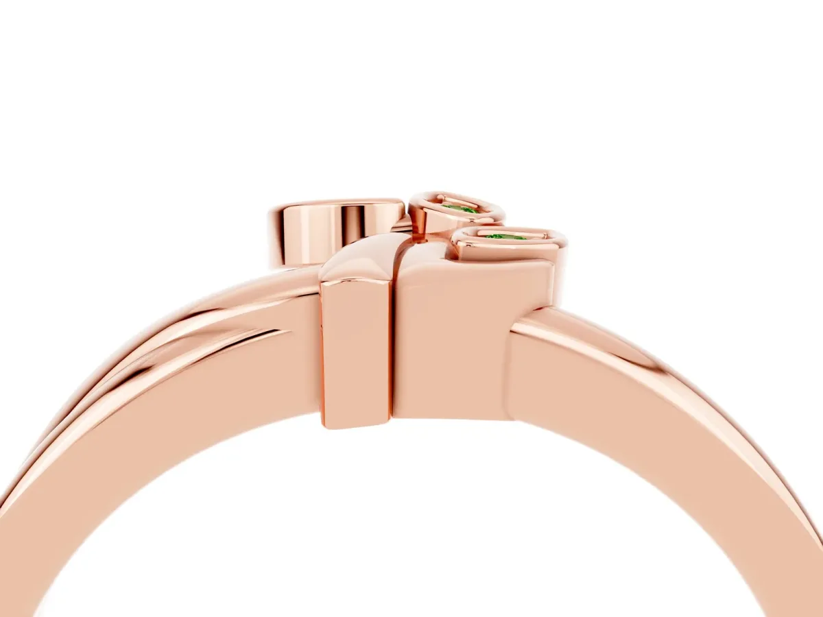 Three-Stone Round Peridot Leaf Bypass Ring with Bezel Setting Rose gold