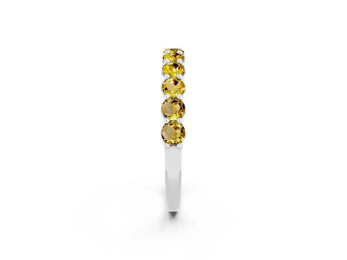 Round Yellow Sapphire Half Eternity Band with Prong Setting Silver