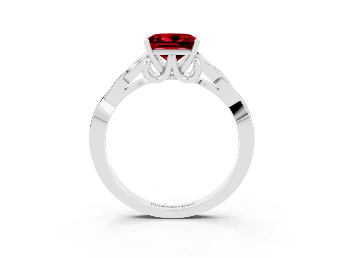 Princess Cut Ruby Solitaire Engagement Ring with Celtic Knot Band and Four-Prong Setting White gold