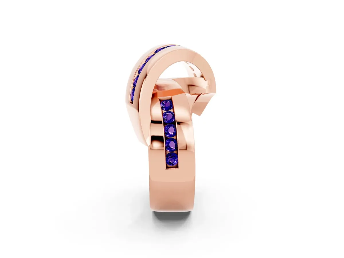 Pavé Round Tanzanite Crossover Band with Channel Setting Rose gold