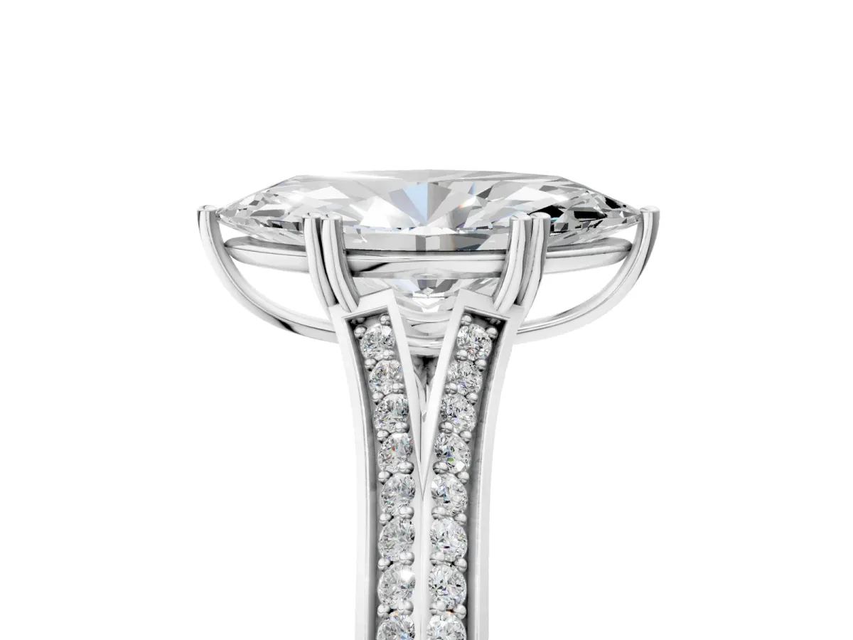 Marquise Cut Diamond Split Shank Engagement Ring with Pavé Band White gold