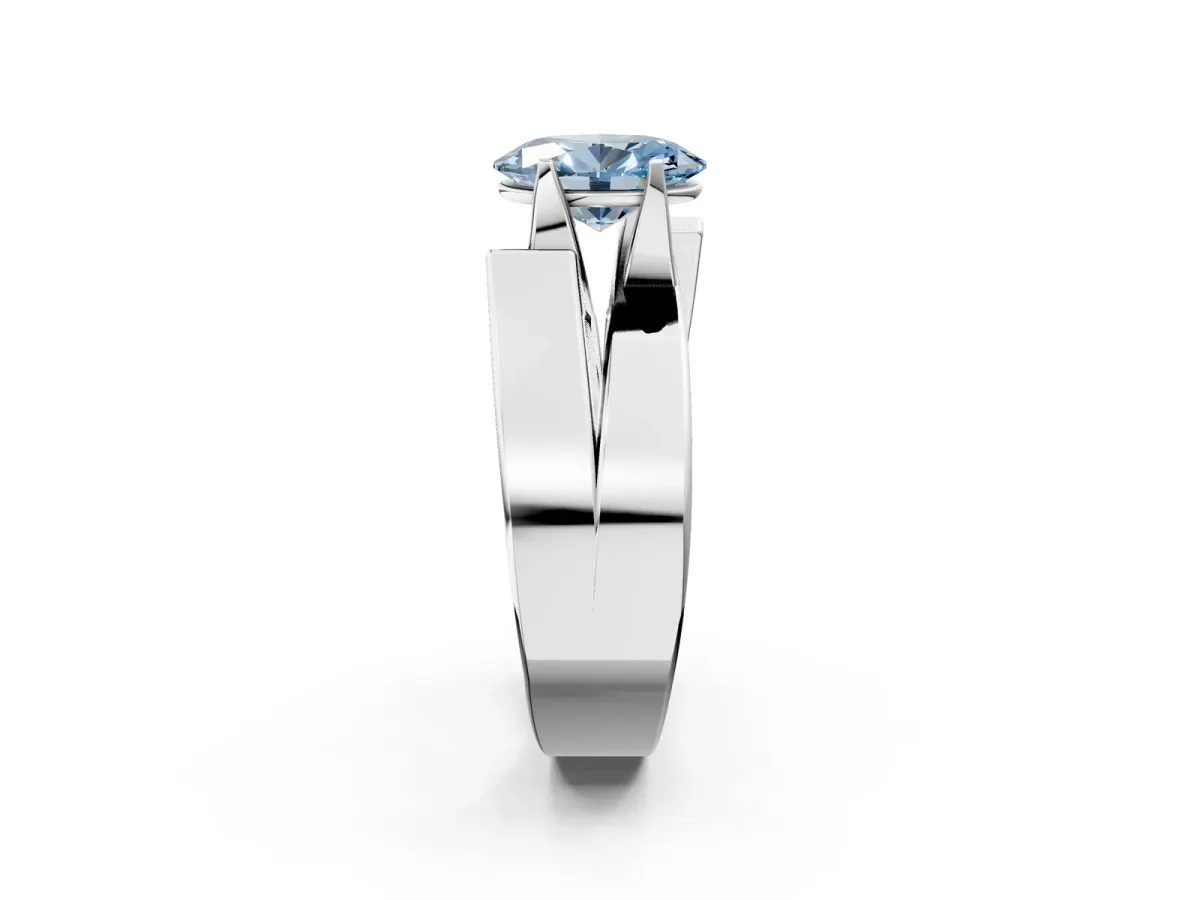 Fancy Blue Modern Tension Set Oval Cut Diamond Solitaire Wide Band Ring Platinum