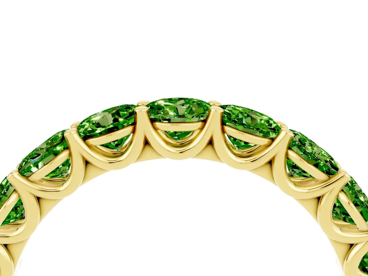 Round Peridot Shared Prong Eternity Band Yellow gold