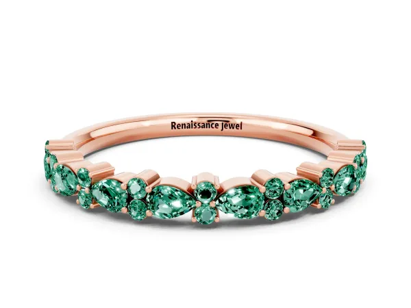 Pear and Round Green Sapphire Wedding Band Rose gold