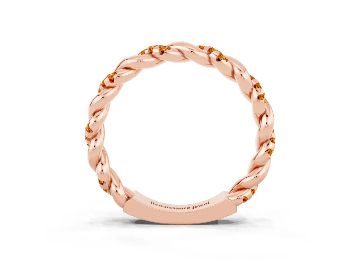 Twisted Pavé Round Citrine Eternity Band Rose gold