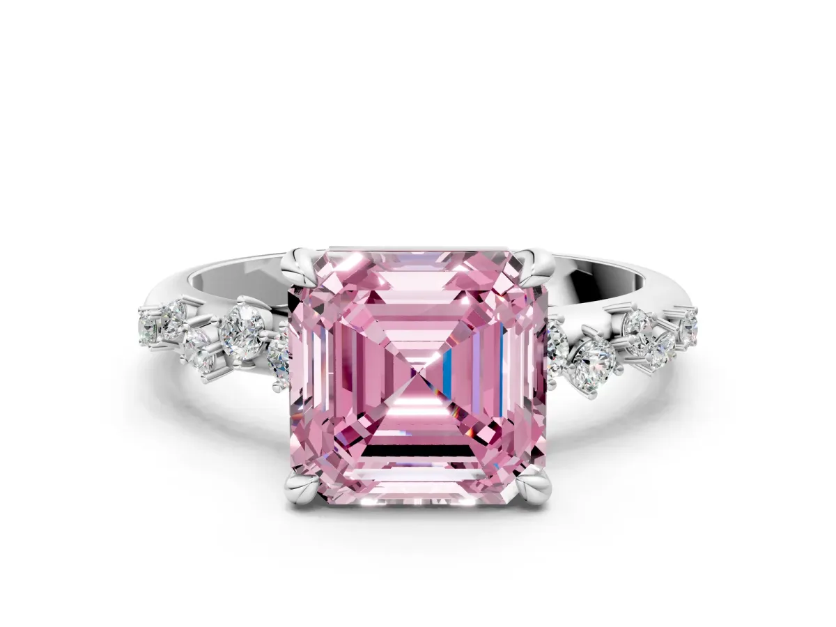 Fancy Pink Asscher Cut Cut Diamond Vine Band with Four-Prong Setting Platinum