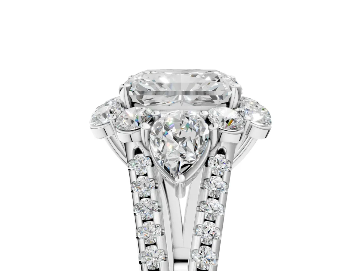Radiant Cut Halo Split Shank Diamond Engagement Ring with Prong Setting Platinum