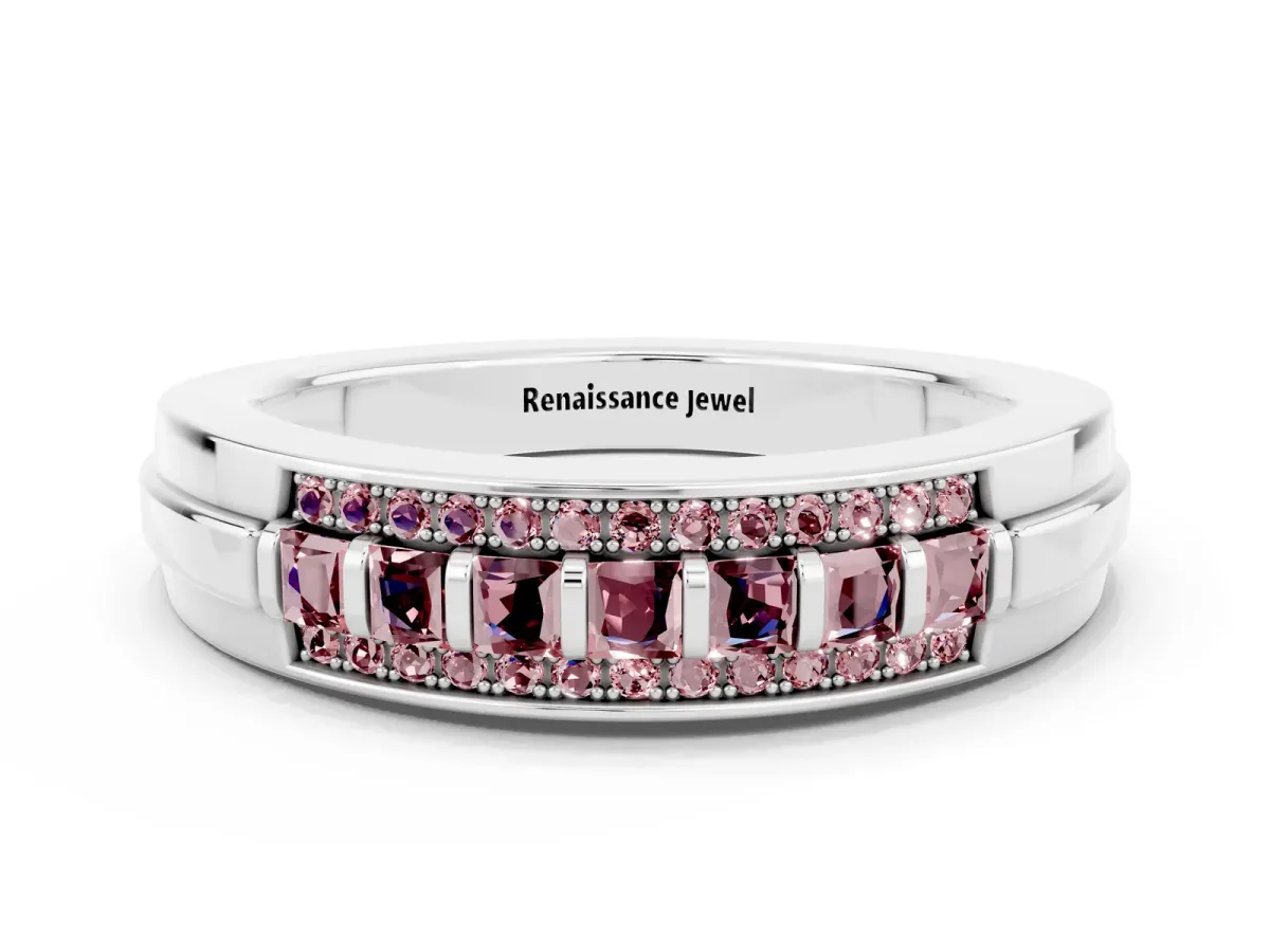 Bar-Set Princess Cut Morganite Pavé Band Platinum