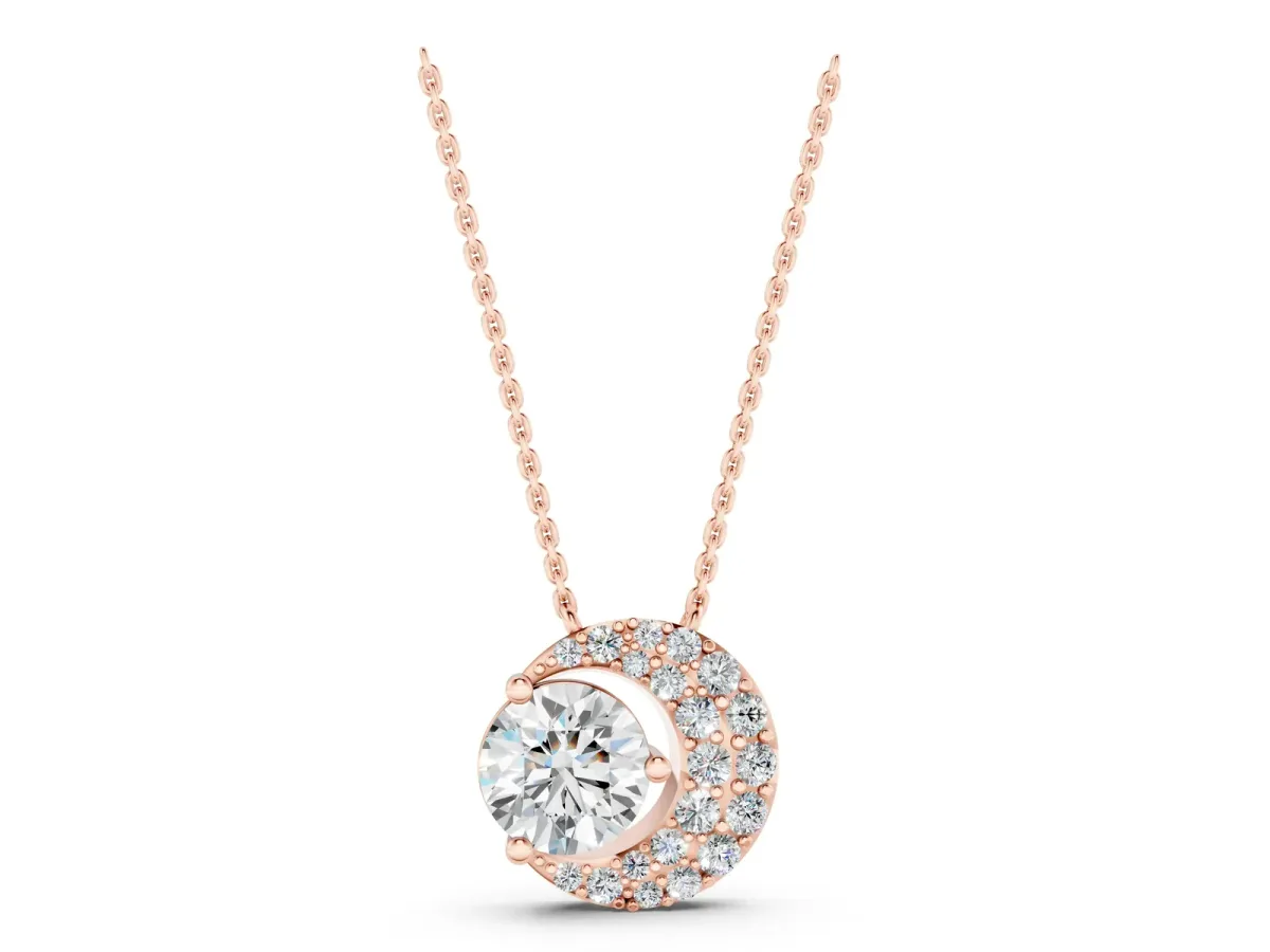 Round Prong-Set Diamond Pavé Pendant Rose gold