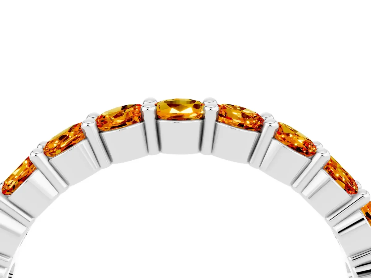 Round Citrine Half Eternity Band with Prong Setting Platinum