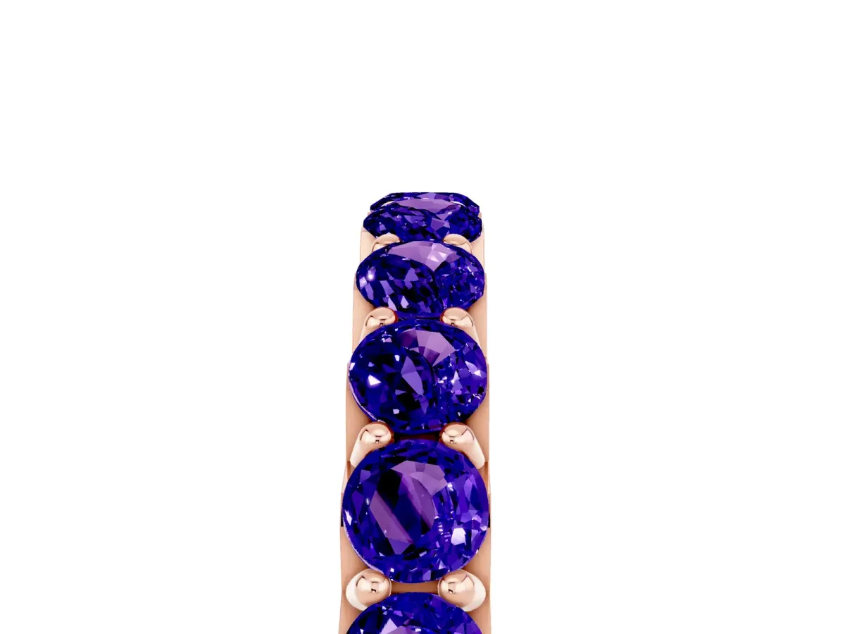 Round Tanzanite Half Eternity Band with Classic Prong Setting Rose gold