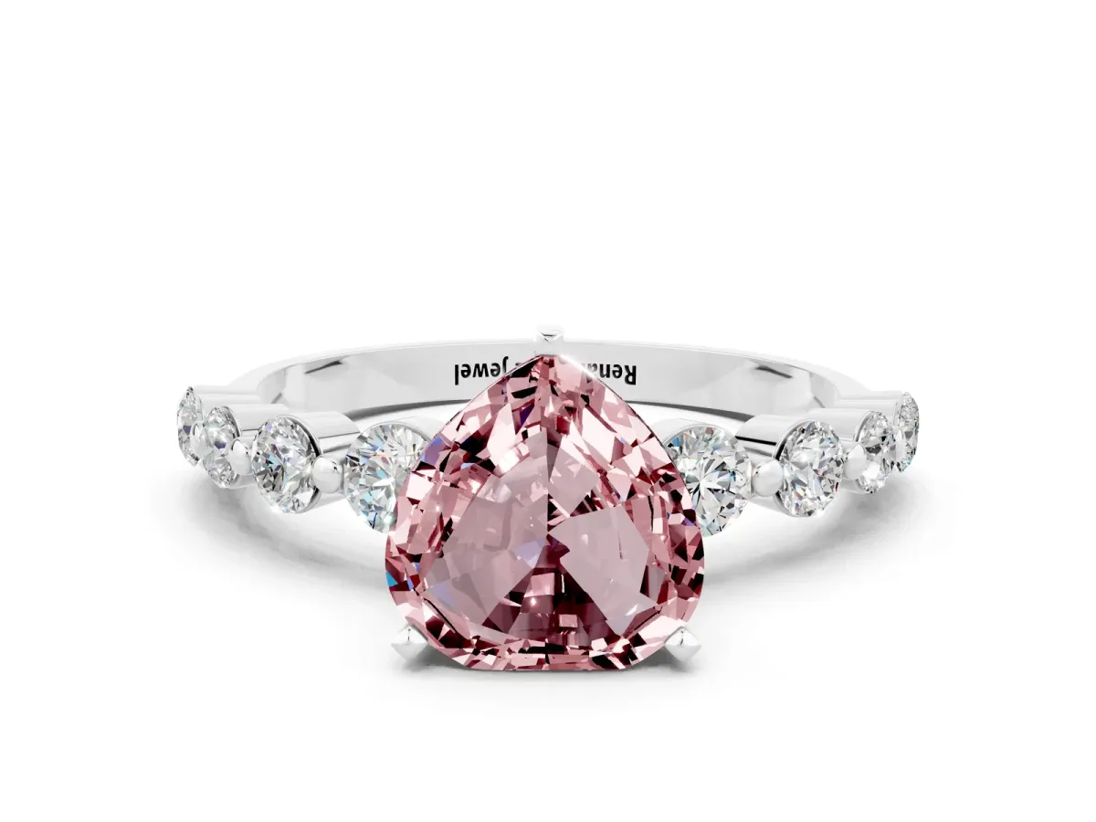 Heart Cut Solitaire Morganite Ring with Pave Band and Four-Prong Setting Silver