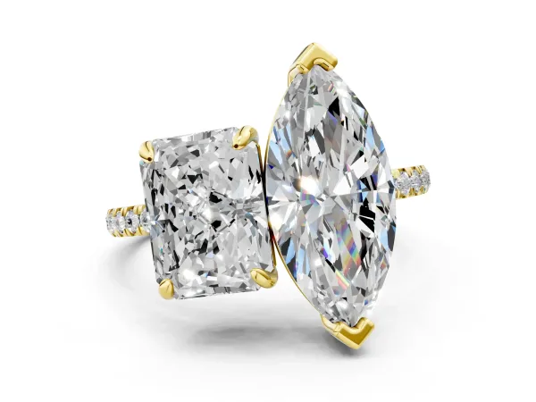Radiant and Marquise Toi Moi Ring with Prong Setting and Pave Band Yellow gold