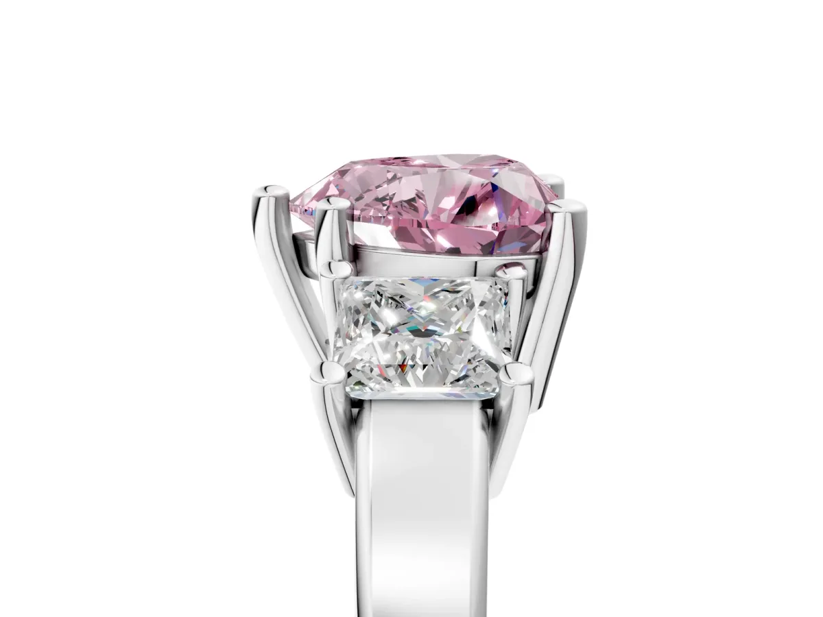 Fancy Pink Three-Stone Heart Cut Cut Solitaire Ring with Prong Setting Platinum